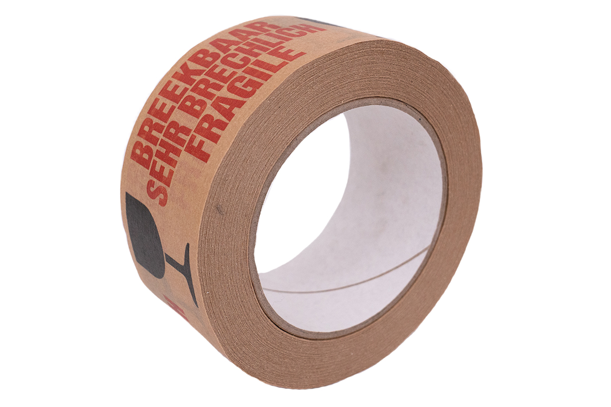 Papierklebeband 50 mm x 50 m "zerbrechlich" schwarz/rot - 3 Sprachen