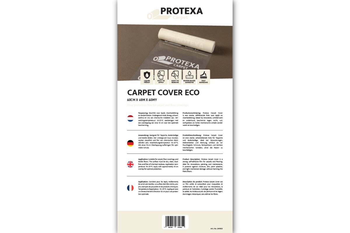 Protexa Teppich-Eco-Abdeckfolie, selbstklebend – 60 cm x 60 m x 60 my