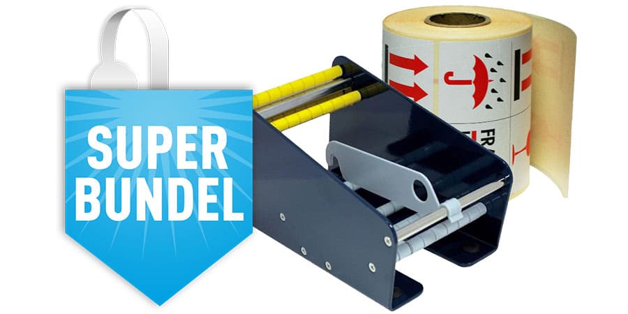 Etikettenspender klein für 1 Rolle mit Etiketten "Fragile - Keep dry"