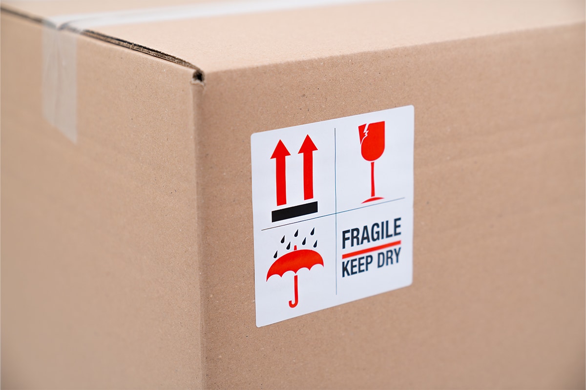 Warnetiketten "Fragile - Trocken halten" - 100 x 100mm (500 Stück)