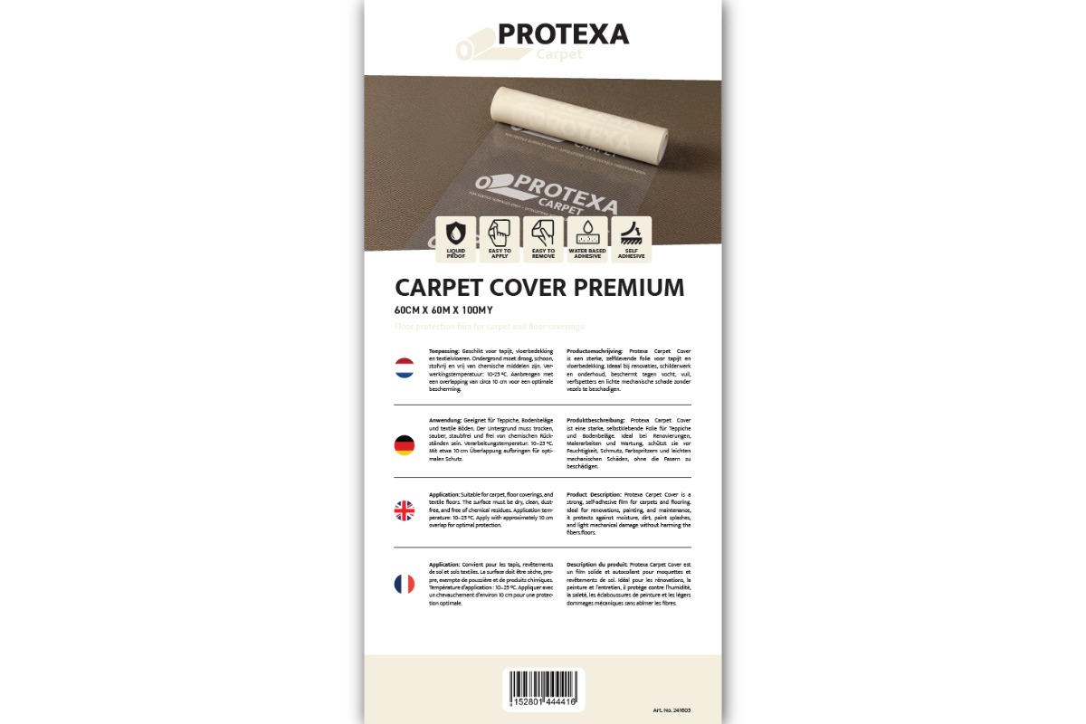 Protexa Teppich Premium-Abdeckfolie, selbstklebend – 60 cm x 60 m x 100 my