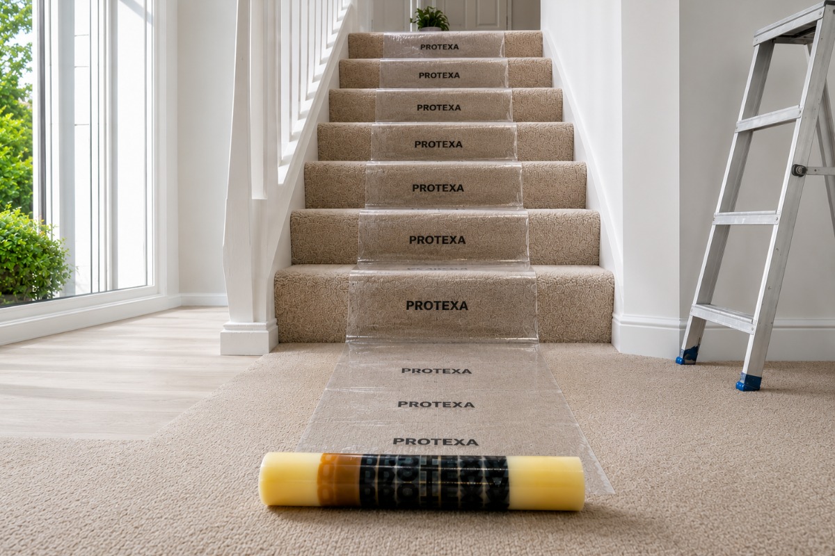 Protexa Teppich-Eco-Abdeckfolie, selbstklebend – 60 cm x 60 m x 60 my