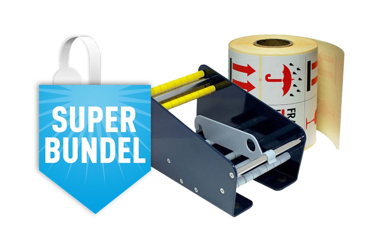 Etikettenspender klein mit Etiketten Fragile / Keep dry - für 1 Rolle 11,4 cm breit