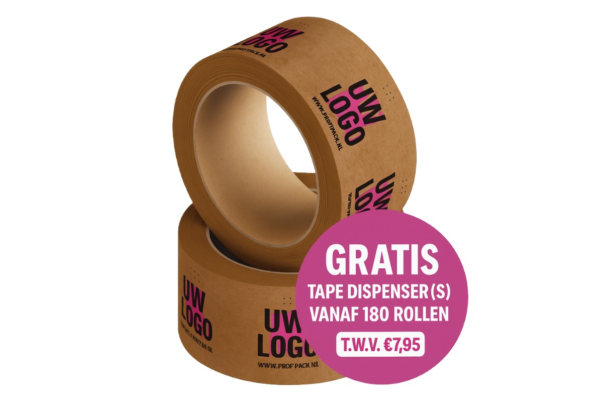 Bedrucktes braunes Papierklebeband - 50mm x 50m (2 Farben)  Bedrucktes braunes Papierklebeband - 50mm x 50m (2 Farben)