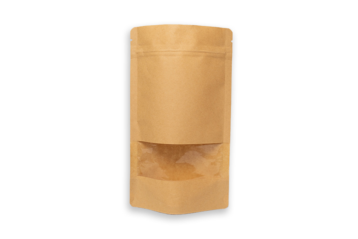 Kraftpapier Standbodenbeutel Braun mit Fenster 500 ml - 130 x 225 mm (100 Stück) Kraftpapier Standbodenbeutel Braun mit Fenster 500 ml - 130 x 225 mm (100 Stück)