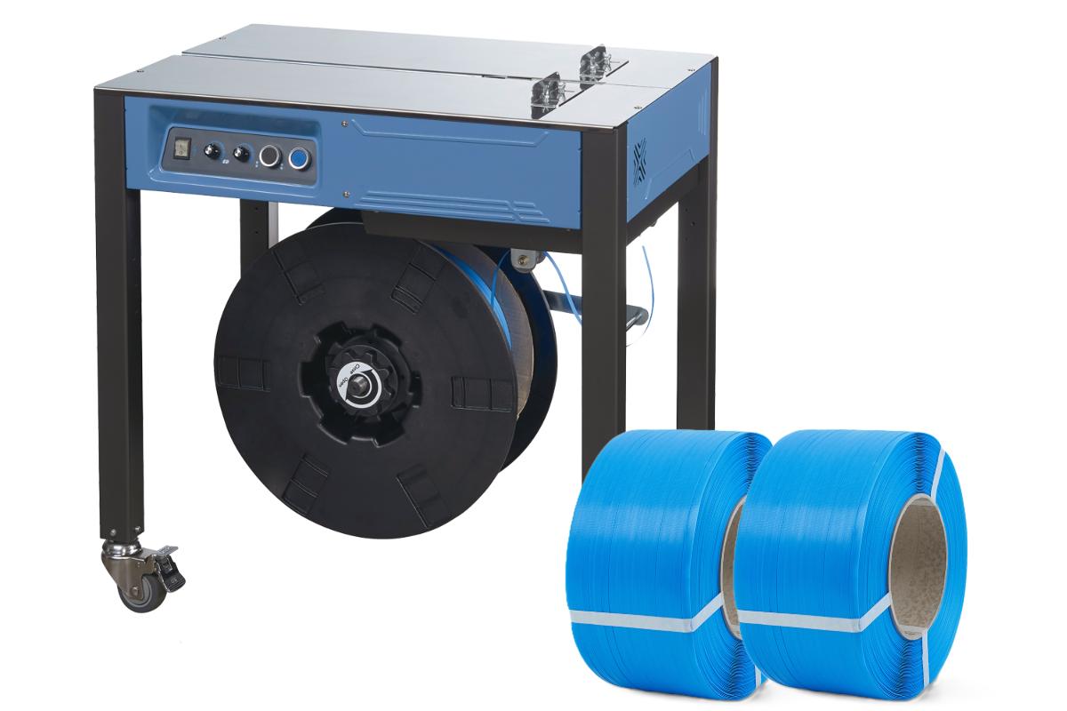 EXS 303 halbautomatische Umreifungsmaschine + 2 Rollen Band