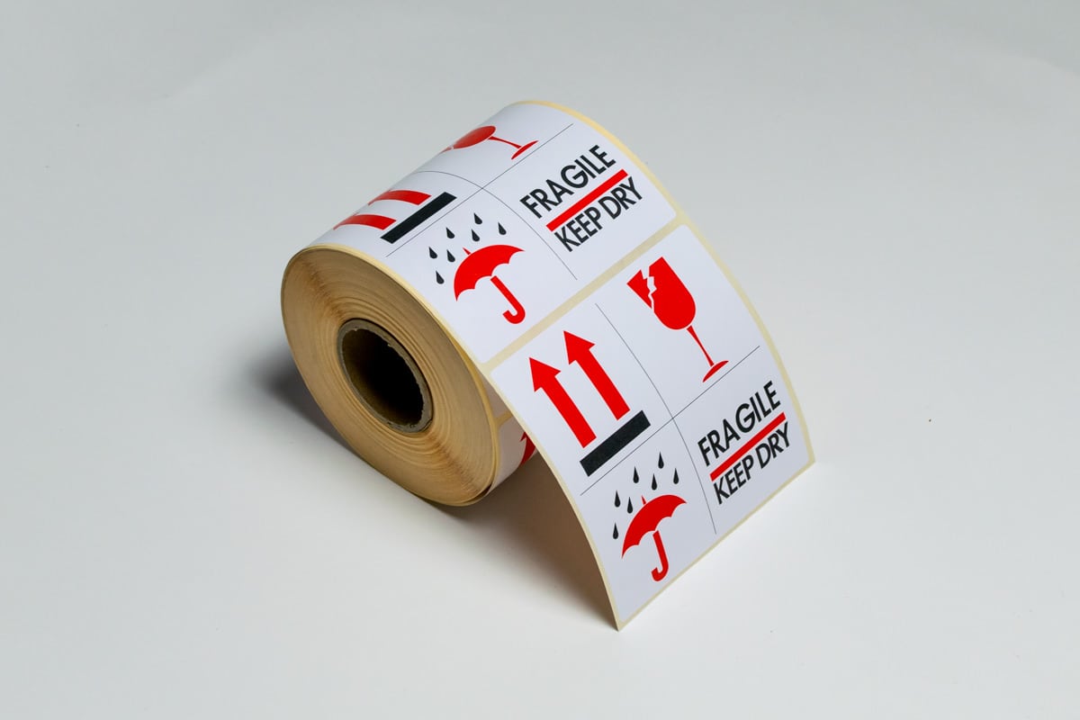 Warnetiketten "Fragile - Trocken halten" - 100 x 100mm (500 Stück)