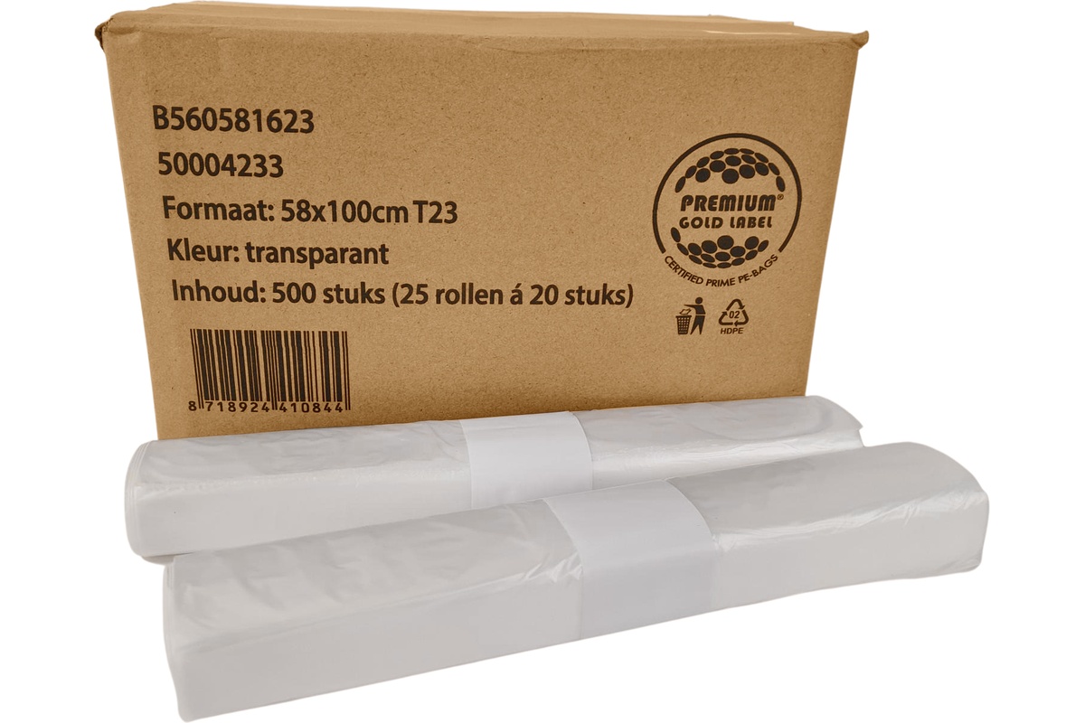 HDPE Müllsäcke Transparent - 58 x 100cm x T23 (500st)
