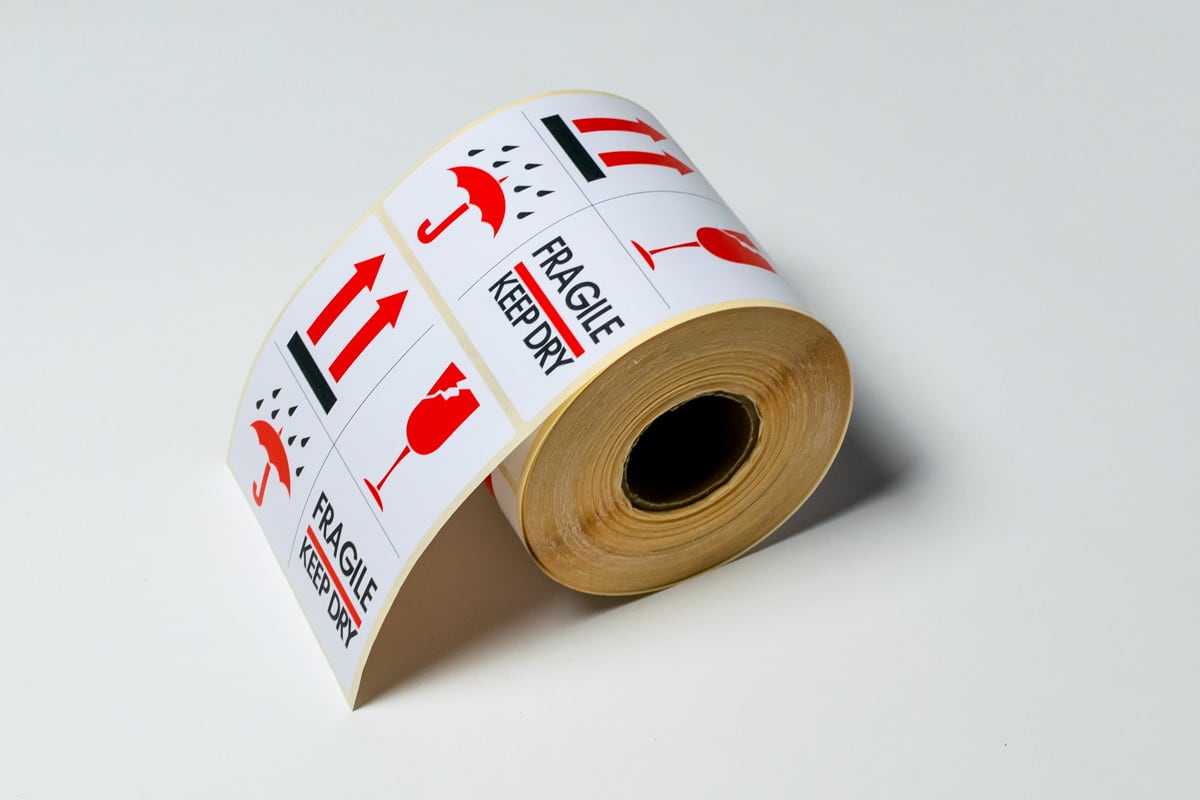 Warnetiketten "Fragile - Trocken halten" - 100 x 100mm (500 Stück)