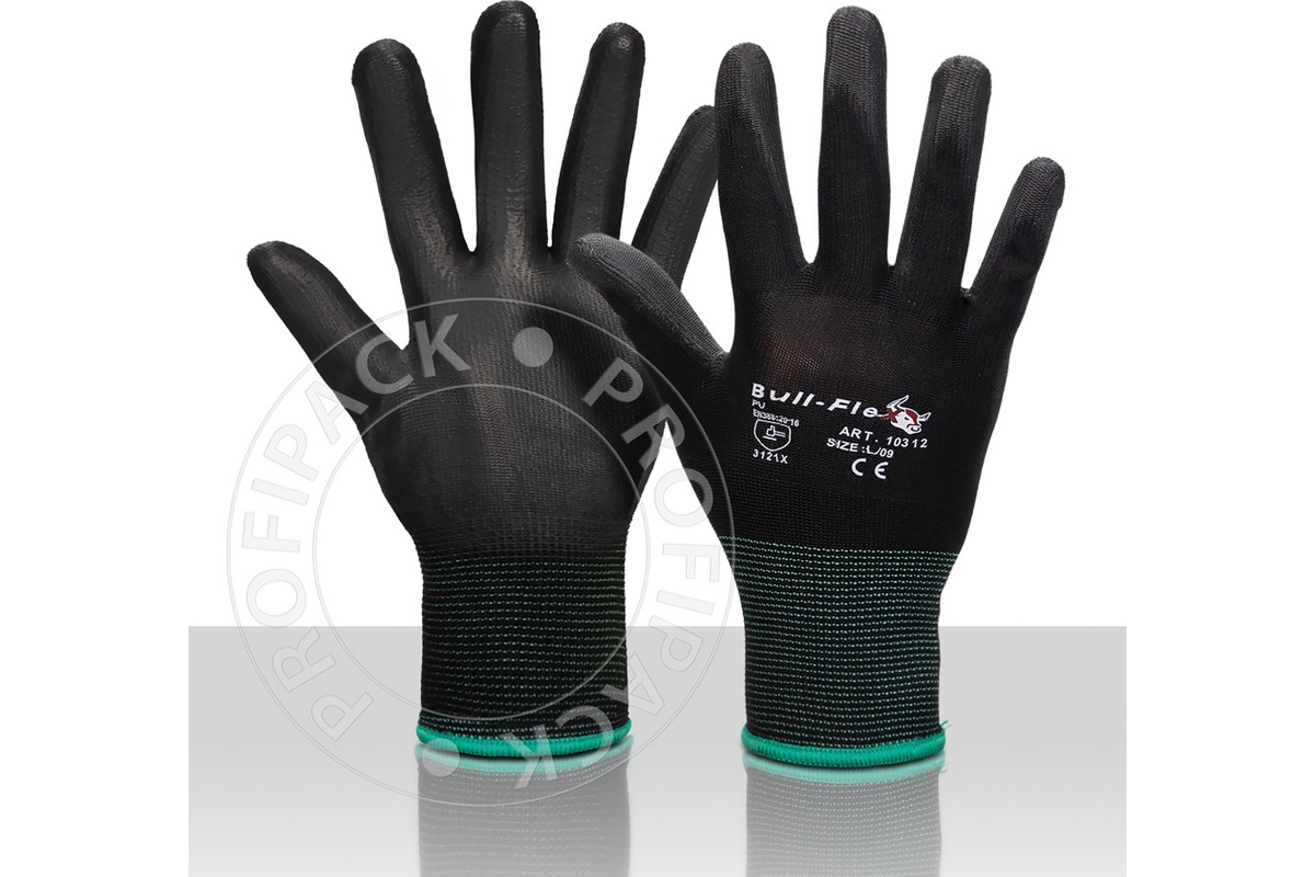 Bullflex PU Nitril Montagehandschuhe schwarz - Größe 10/XL