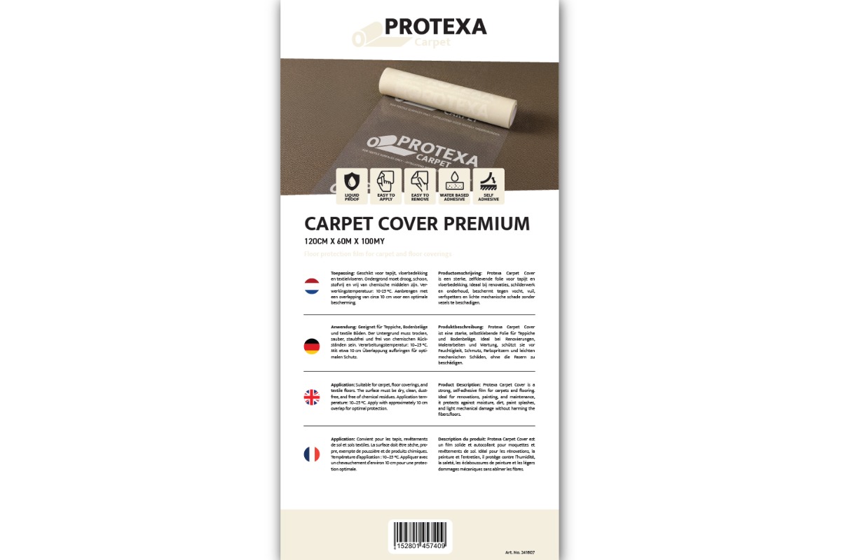 Protexa Teppich Premium-Abdeckfolie, selbstklebend – 120 cm x 60 m x 100 my