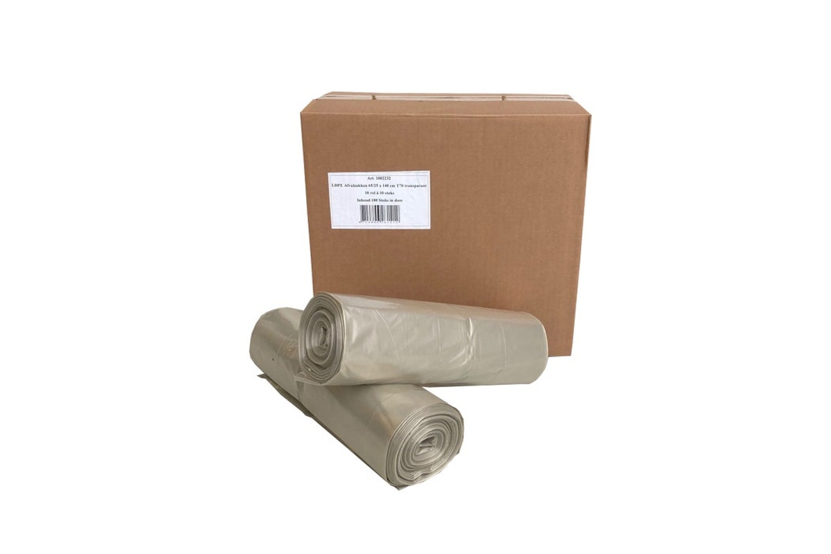 LDPE Müllsäcke transparent 240 Liter - 65 x 25/25 x 140cm x 55my (10 st)