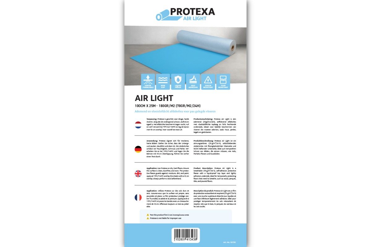 Vloer afdekvlies AirLight ademend en zelfklevend - 100cm x 25m x 180gr
