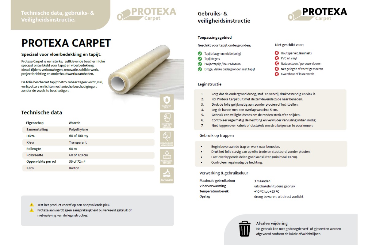 Protexa Teppich Premium-Abdeckfolie, selbstklebend – 60 cm x 60 m x 100 my