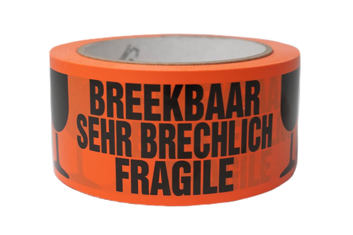  PVC-Warnband "breekbaar/fragile/zerbrechlich" orange - 50 mm x 66 m