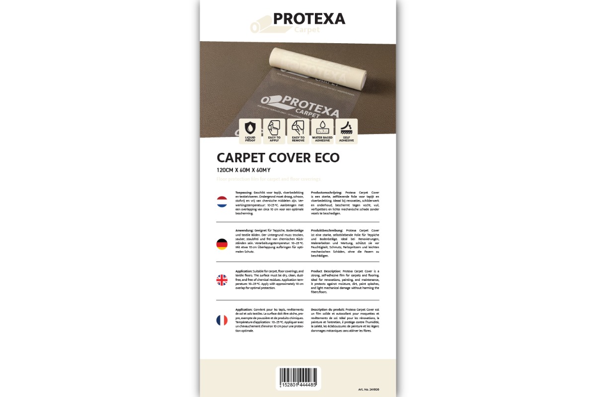Protexa Teppich-Eco-Abdeckfolie, selbstklebend – 120 cm x 60 m x 60 my