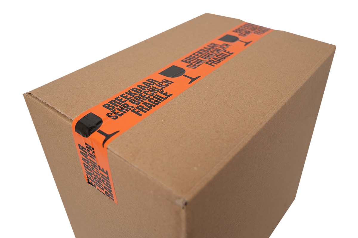  PVC-Warnband "breekbaar/fragile/zerbrechlich" orange - 50 mm x 66 m