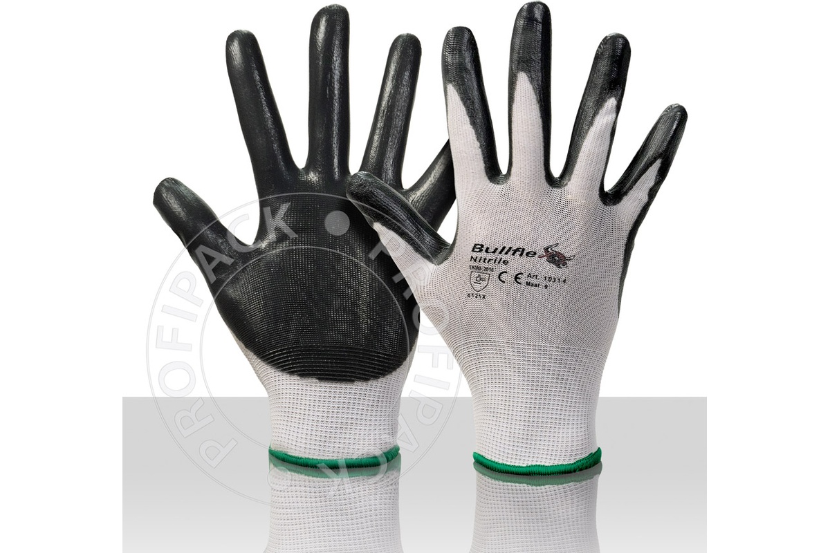 Bullflex PU Nitril Montagehandschuhe weiß/grau - Größe 7/S